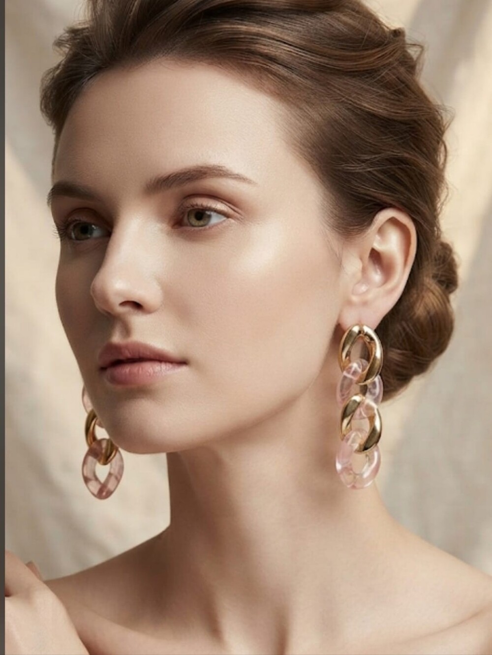 Nicole chunky link earrings in iridescent pink and gold, 6.5 cm longLong earrin
